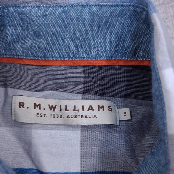 RM Williams Mens Western Button Up Shirt Size Small Blue Plaid Cotton Top - Picture 5 of 6